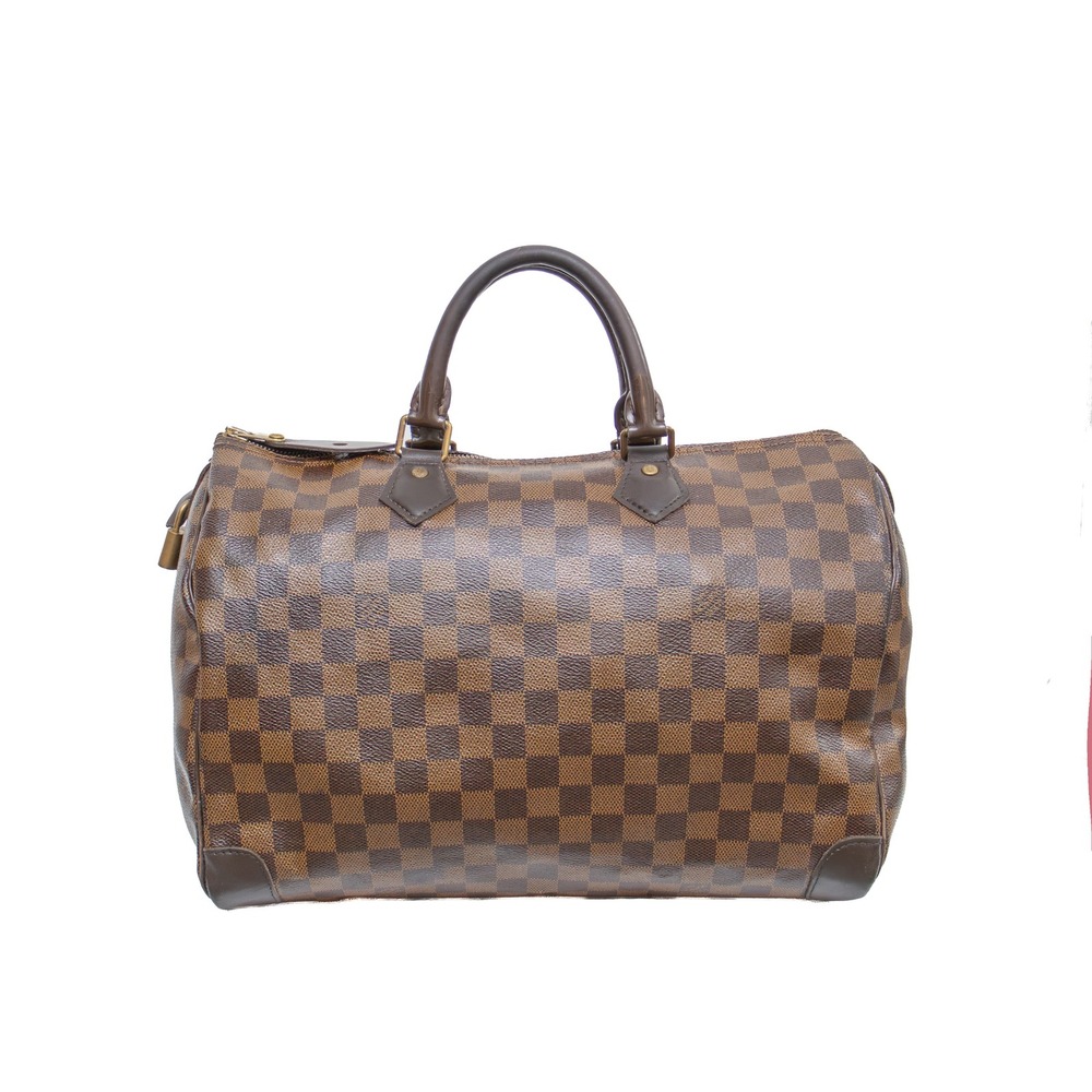 Louis Vuitton Speedy 40 Damier Ebene Brown Canvas Handbag Bag Padlock